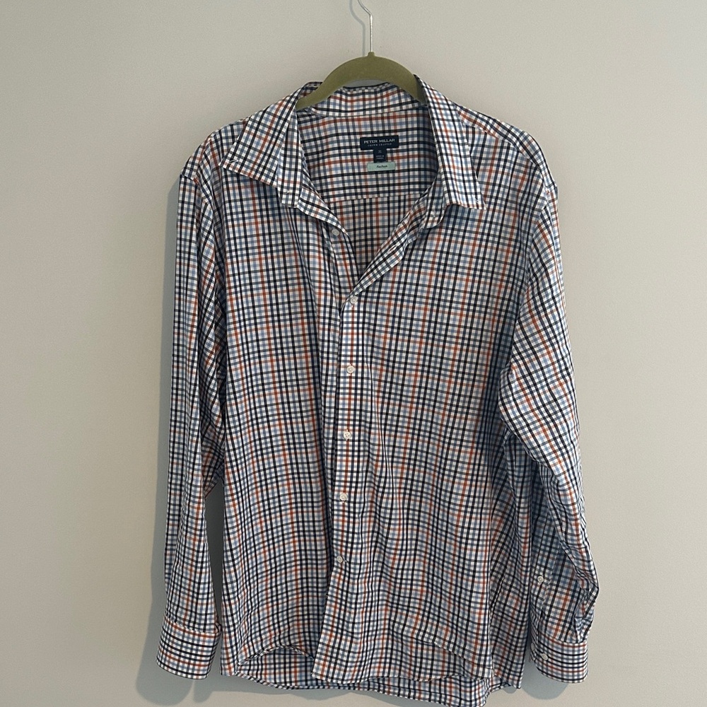 Peter Millar Men's Plaid Shirt - Blue and Orange